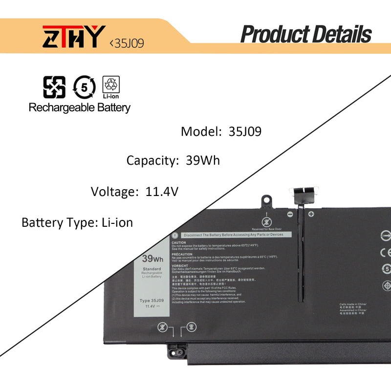 ZTHY 39Wh 35J09 Laptop Battery Replacement for Dell Latitude 7310 7410 Series Notebook P34S P34S001 JHT2H Y7HR3 4V5X2 HRGYV WY9MP XMV7T 0HRGYV 07CXN6 0YJ9RP 009YYF 11.4V 3255mAh