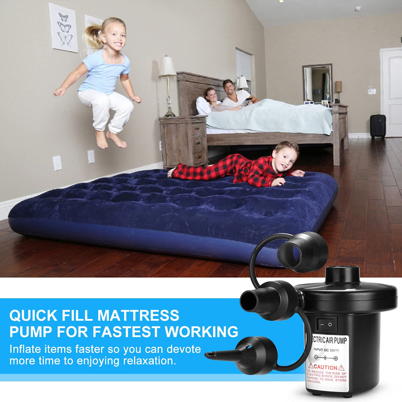 Electric Air Pump, AGPtEK Portable Quick-Fill Air Pump with 3 Nozzles, 110V AC/12V DC, Perfect Inflator/Deflator Pumps for Outdoor Camping, Inflatable Cushions, Air Mattress Beds, Boats, Swimming Ring