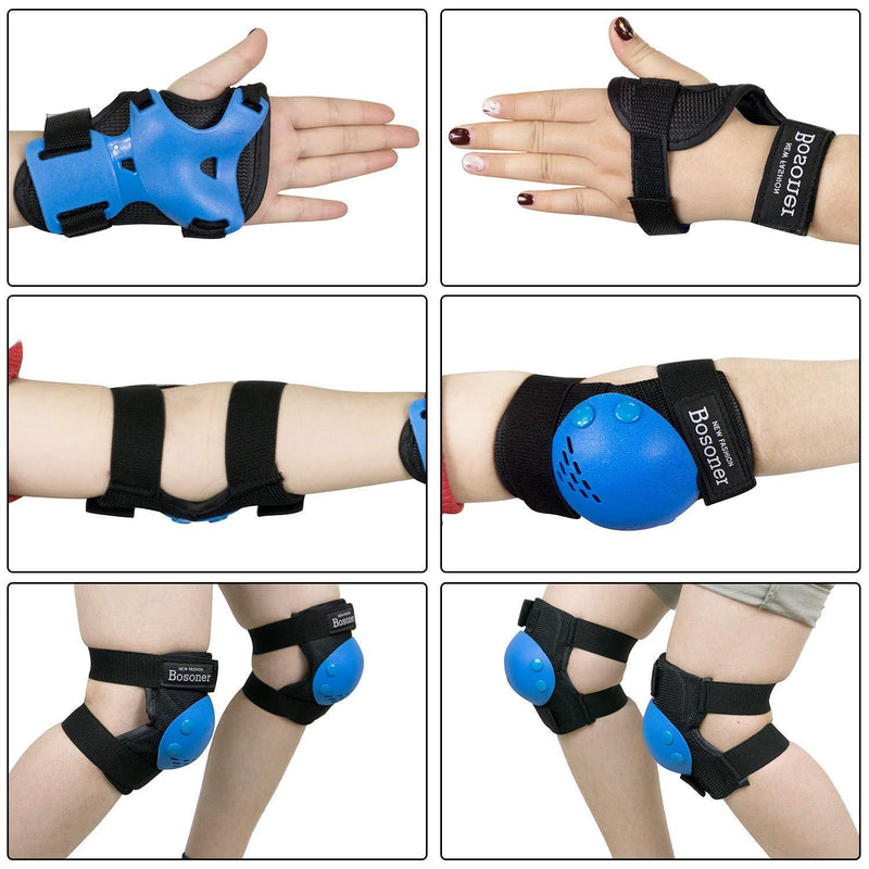 BOSONER Kids/Youth Knee Pad Elbow Pads for Roller Skates Cycling BMX Bike Skateboard Inline Rollerblading, Skating Skatings Scooter Riding Sports Black / Blue Medium