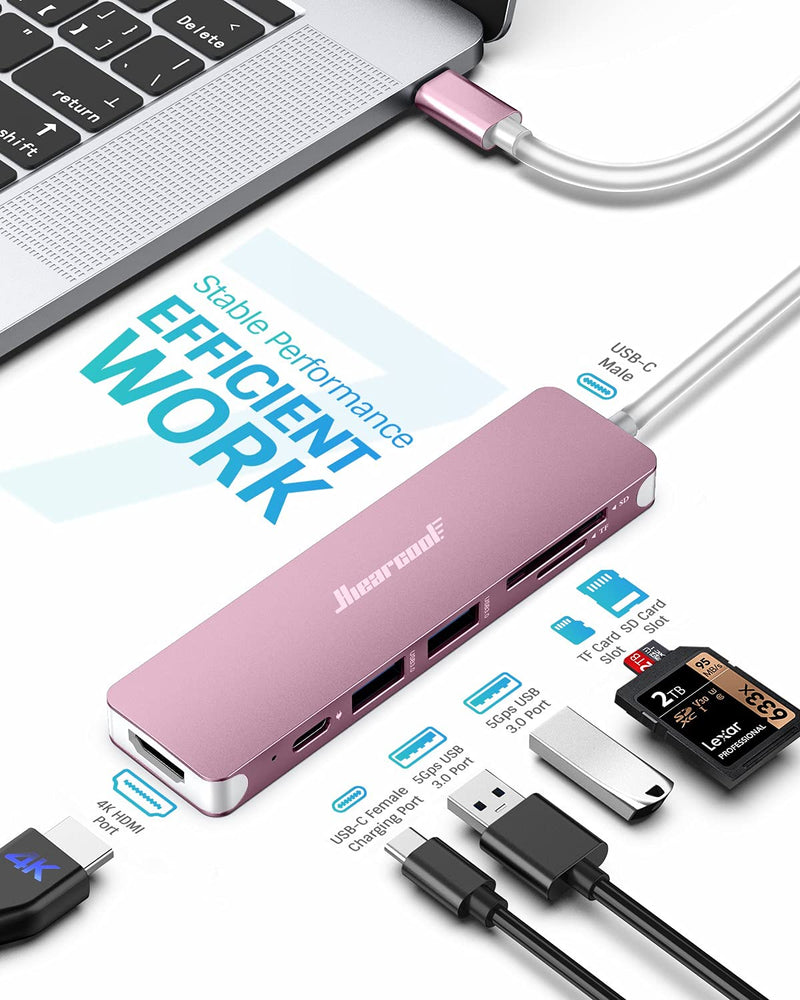 USB C Hub,Hiearcool USB C Adapter,7IN1 USB C to HDMI Mulitiport Adapter Dongle Compatible for MacBook Pro and USB C Laptop-Pink Pink