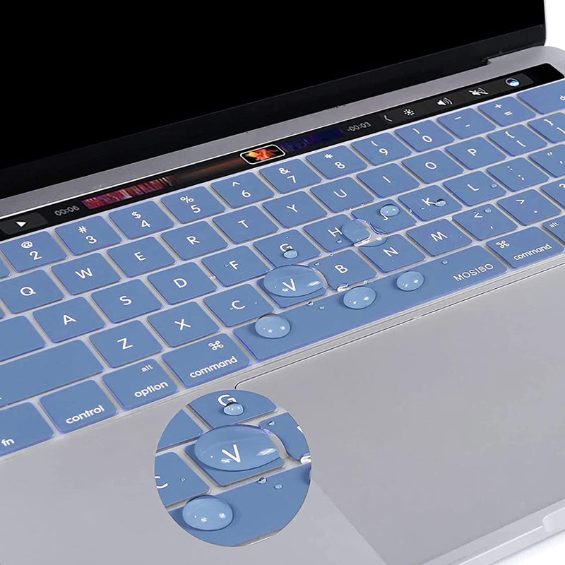 MOSISO Keyboard Cover Compatible with MacBook Pro with Touch Bar 13 and 15 inch 2019 2018 2017 2016 (Model: A2159, A1989, A1990, A1706, A1707), Silicone Skin Protector, Dusty Blue