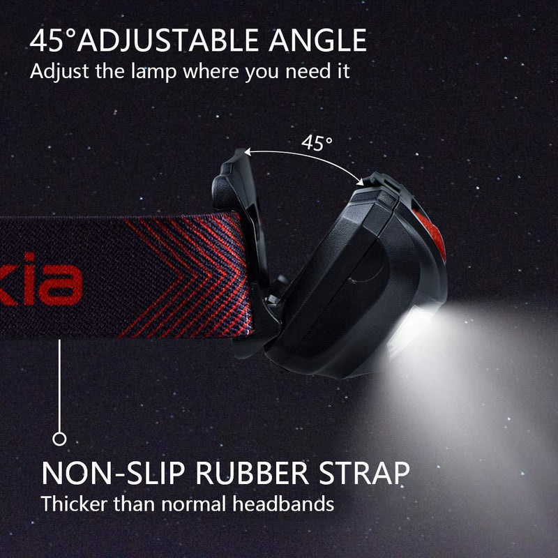 VEKKIA Ultra Bright LED Headlamp - 5 Lighting Modes, White & Red LEDs, Adjustable Strap, IPX6 Water Resistant. Great For Running, Camping, Hiking & More. Batteries Included