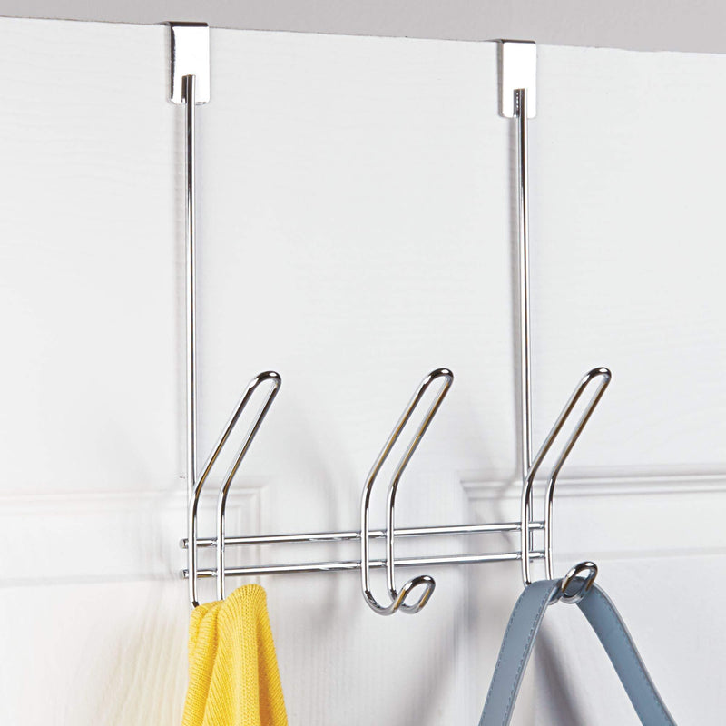 iDesign Classico Metal Over the Door Organizer, 3-Hook Rack for Coats, Hats, Robes, Towels, Jackets, Purses, Bedroom, Closet, and Bathroom, 5" x 8.2" x 12.5", Chrome 3 Hook