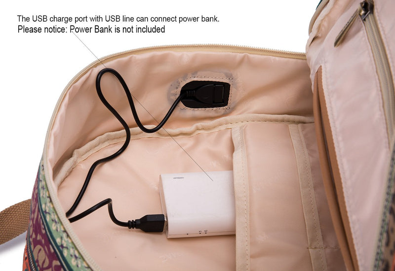 Kinmac New Bohemian Water Resistant Laptop Backpack with Massage Cushion Straps and USB Charging Port for Laptop Up to 15.6 Inch Men Women Student Travel Outdoor Backpack