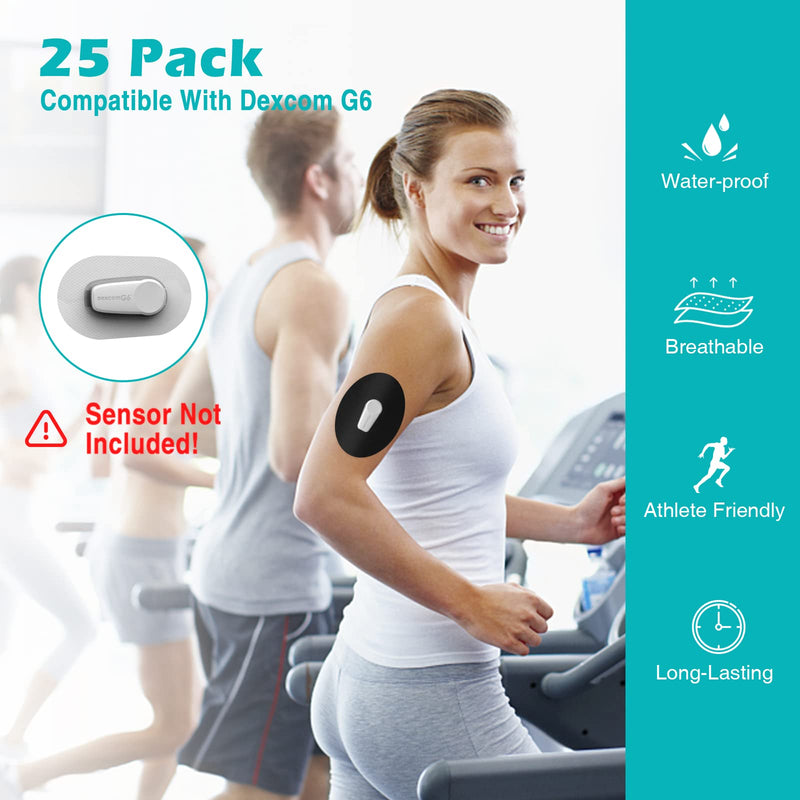 MEDMAX CGM Patches for Dexcom G6 (25-Pack), Sweat-Resistant Waterproof Breathable Skin-Friendly Latex Free Adhesive Patches, Durable Pre-Cut CGM G6 Sensor Patches (Black) Black