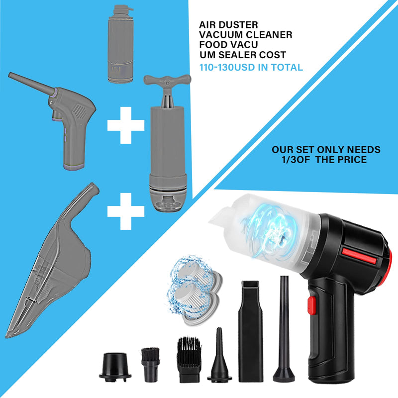 Meudeen Battery Operated Air Duster for Keyboard Cleaning,Cordless Air Duster Computer Cleaning, Compressed Air Duster & Mini Vacuum Keyboard Cleaner 3-in-1,for Laptop, PC Duster Black