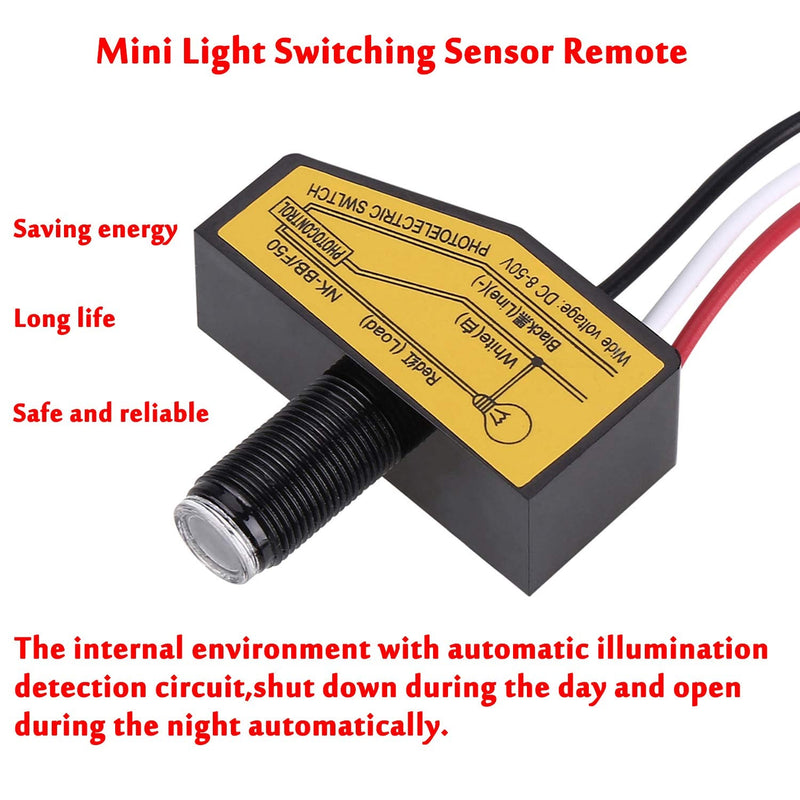 5 Pack Direct Current Photoelectric Switch,12V/24V/36V/48V Photocell Switch,DC 8V to 50V Light Control Switch,with Automatic Illumination Detection Circuit,Dusk to Dawn Photocell Light Switch 5 Pack