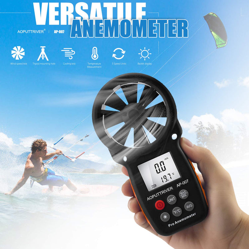 Anemometer Handheld, Portable Anemometer，Velometer, Anemometer for HVAC with Wind Speed, Temperature（℃/℉）and Backlit Air Flow Meter for Shooting, Surfing, HVAC Duct-AP-007