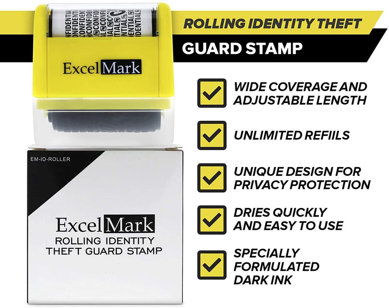 ExcelMark Rolling Identity Theft Guard Stamp (Roller Stamp, Refill Ink, and Self-Inking Stamp)