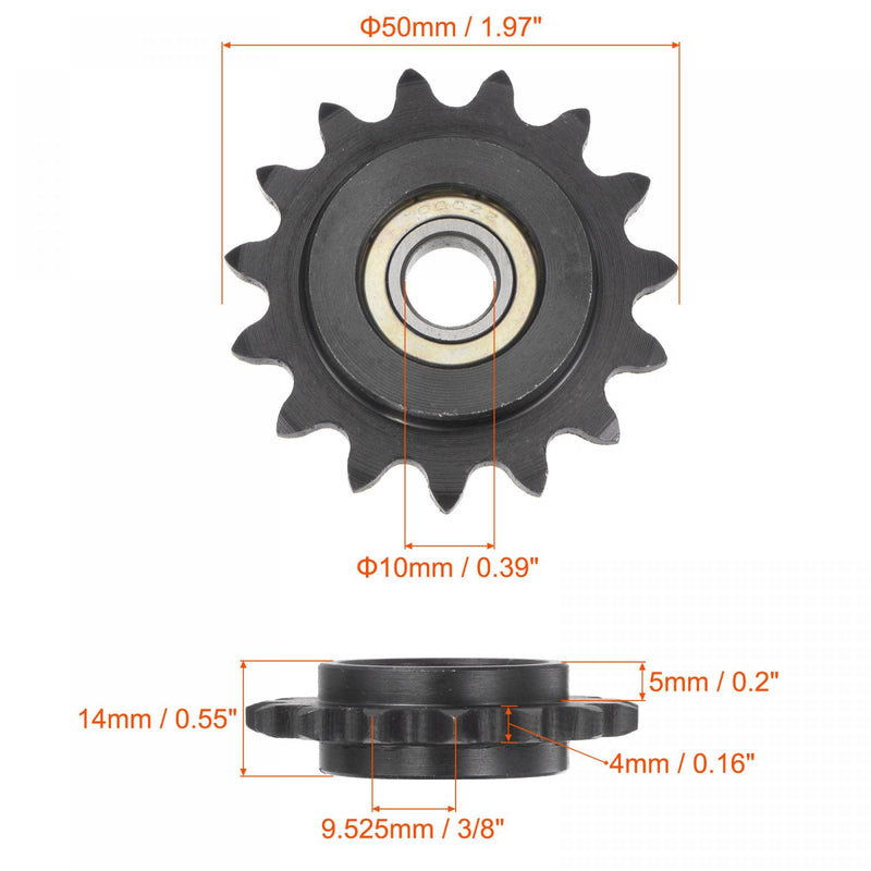 uxcell #35 Chain Idler Sprocket, 10mm Bore 3/8" Pitch 15 Tooth Tensioner, Black Oxide Finished C45 Carbon Steel with Insert Single Bearing for ISO 06C Chains 50mm