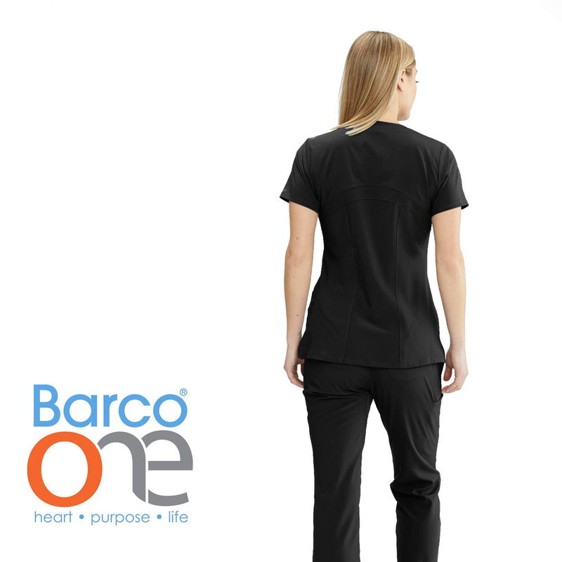 BARCO ONE Women’s Pulse Scrub Top, Sporty V-Neck Medical Top w/ 4-Way Stretch & 5 Pockets Small Black