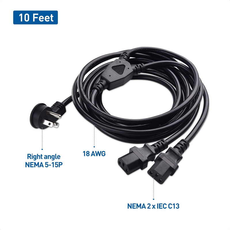 Cable Matters Computer Power Cord Splitter (NEMA 5-15P to 2X IEC C13) - 10 Feet 10 ft