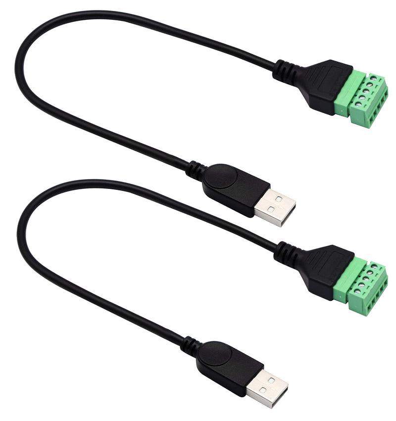 zdyCGTime USB 2.0 A Screw Terminal Block Connector Cable USB 2.0 A Male Plug to 5 Pin/Way Female Bolt Screw with Shield terminals Pluggable Type Adapter Connector Converter Cable（30CM/2Packs)(Male)