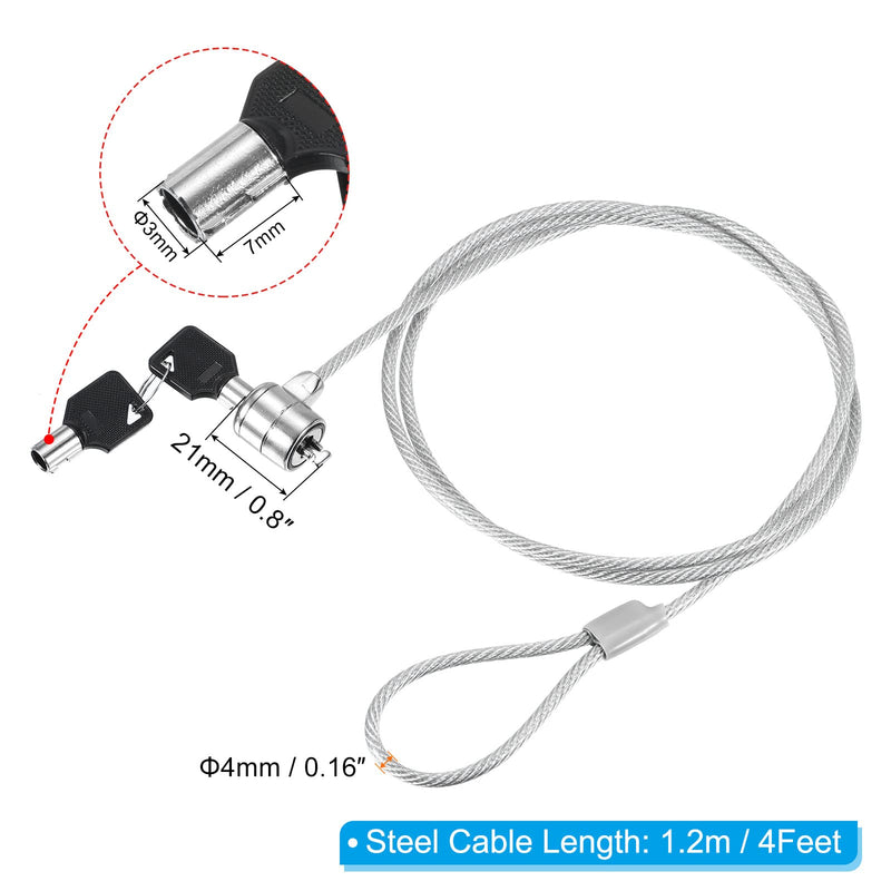 PATIKIL Laptop Cable Lock 4 Ft Security Cable, Hardware Anti Theft Lock with 2 Keys for Computer Monitors Notebook Other Devices, Silver 1 1.2m