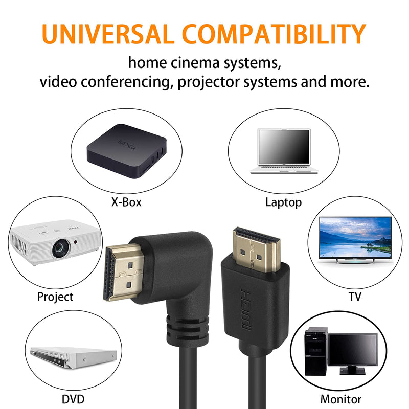 Poyiccot HDMI 2.0 Male to Male Cable 90 Degree, 2 Feet / 60cm Gold Plated High Speed HDMI Male to Male Left Angle Cable 60Hz, 4K 2K (M/M Left)