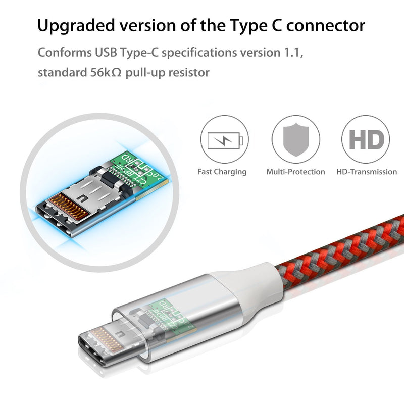 USB to USB C Cable (10ft), Fasgear 3 Pack Long Type C Cable Nylon Braided Fast Charging Compatible with Galaxy Note 8 9 S8/S9/S10/S10+, LG V20/G6 and More (Gold/Red/Purple) Gold/Red/Purple
