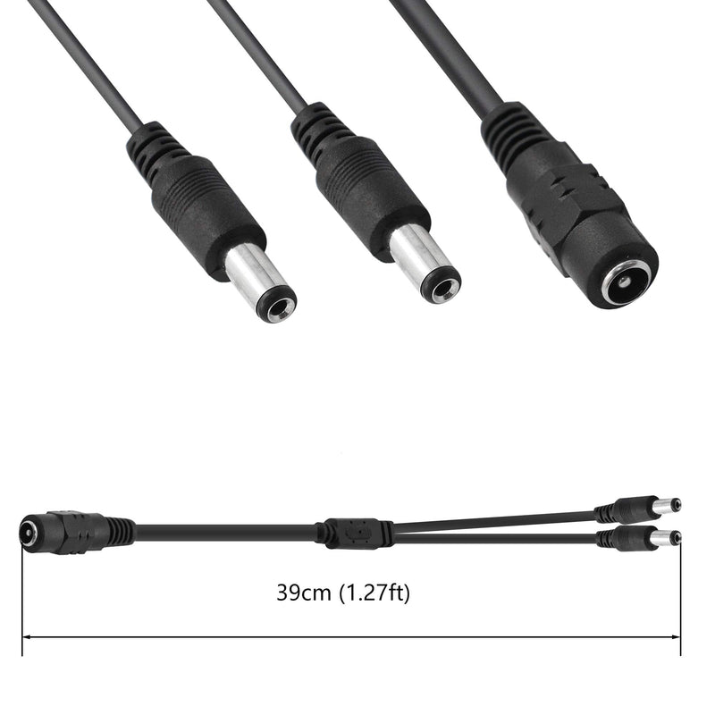 GINTOOYUN DC Y Splitter Cable 1 Female to 2 Male,5.5mm x 2.1mm DC Power Extension Adapter Cable,for CCTV Surveillance Cameras,Surveillance Routers,DVR,and More（2PCS)