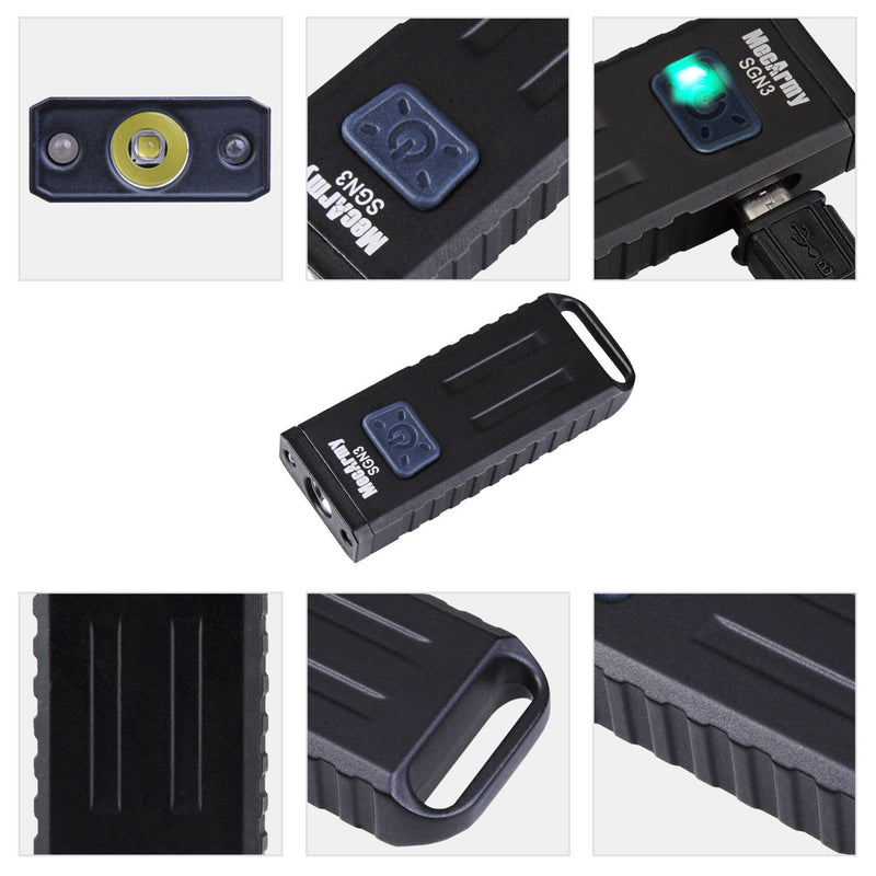 MecArmy SGN3 Mini Portable USB Rechargeable Multifunctional Keychain Flashlight|UV+RED+White Lights for selectable|CREE LED with 160 Lumens|Micro USB recharge designed for Everyday Carry (Black) Black