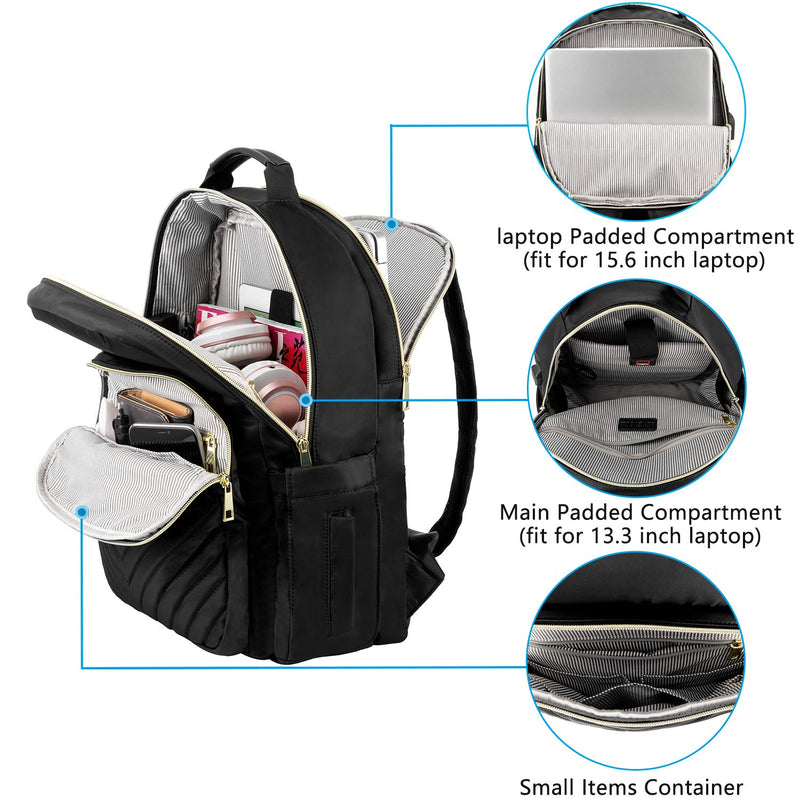 LOVEVOOK Quilted Laptop Backpack Stylish Laptop Bag for Women Work Computer Bags Bookbag Purse,15.6-Inch, Black 15.6-Inch