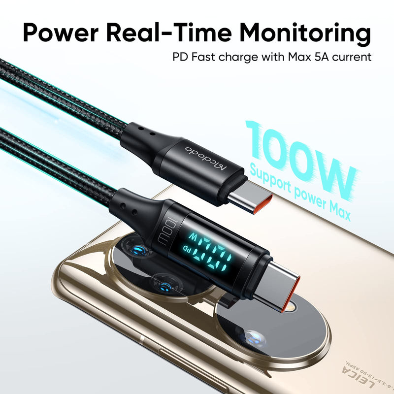 Mcdodo PD 100W USB C Cable, 5A Type C to C Fast Charging Cable, 3.9Ft LED Display Cable Nylon Braided USB C 480Mbps Data Cable Compatible with MacBook Pro/iPad Pro/iPad Air/Switch/GalaxyS20,S20+/Mate