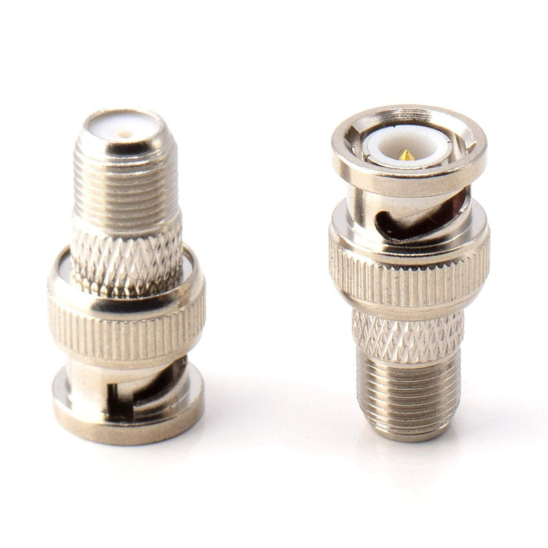 RF (F81) and BNC Coaxial Adapter - BNC Male to Female F81 (F-Pin) Connector, Adapter, Coupler, and Converter - for RG11, RG6, RG59, RG58, SDI, HD SDI, CCTV - 4 Pack Silver BNC Male