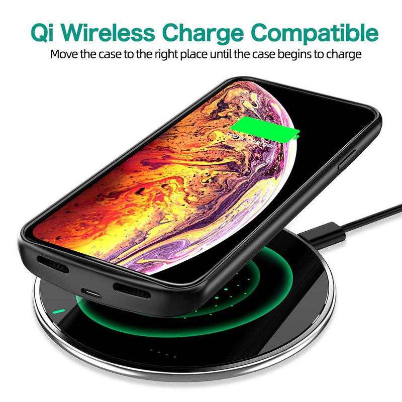 NEWDERY Upgraded iPhone Xs Max Battery Case Qi Wireless Charging, 6000mAh Extended Rechargeable Charger Case Compatible iPhone Xs Max (Black)