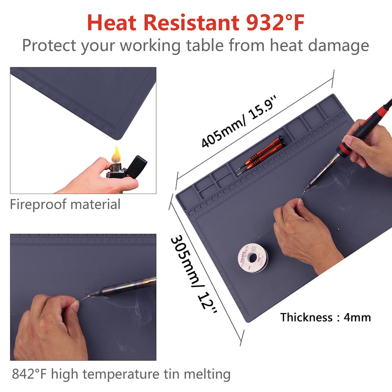 Anti-Static Mat ESD Safe for Electronic Includes ESD Wristband and Grounding Wire, HPFIX Silicone Soldering Repair Mat 932Â°F Heat Resistant for iPhone iPad iMac, Laptop, Computer, 15.9â€ x 12â€ Grey