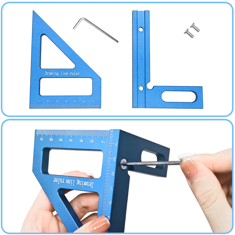 3D Woodworking Square Protractor, Triangle Ruler Scriber, 45/90 Degree Carpenter Square Aluminum Miter Woodworking Ruler, High Precision Layout Multi-Purpose Measuring Tool