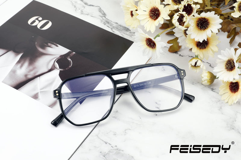FEISEDY Blue Light Blocking Glasses Fake Nerd Clear Square Computer Lightweight Aviator Glasses Frame Oversized B2866 Black Frame 54 Millimeters