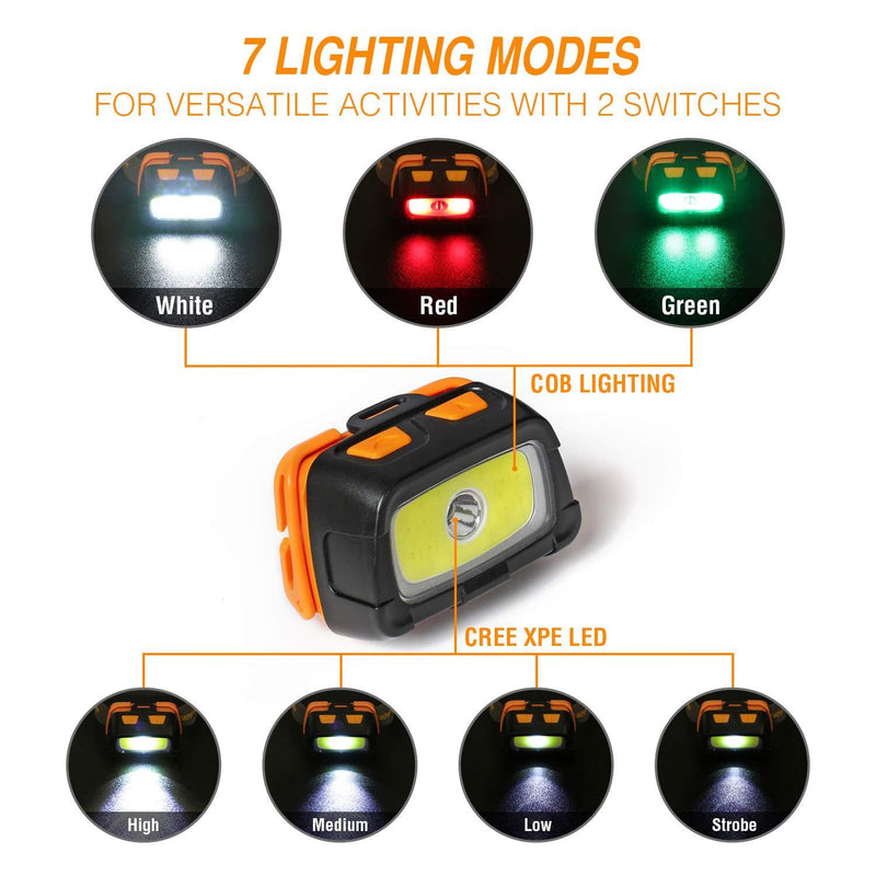 EverBrite Headlamp - 300 Lumens Headlight with Red/Green Light and Tail Light, 7 Lighting Modes, Perfect for Trail Running, Camping, Hiking and More, Adjustable Headband, 3 AAA Batteries Included