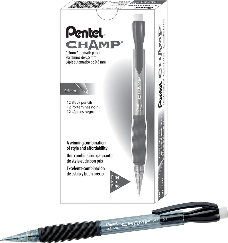 Pentel AL15A Champ Mechanical Pencil, 0.5 mm,Translucent Gray Barrel, Dozen