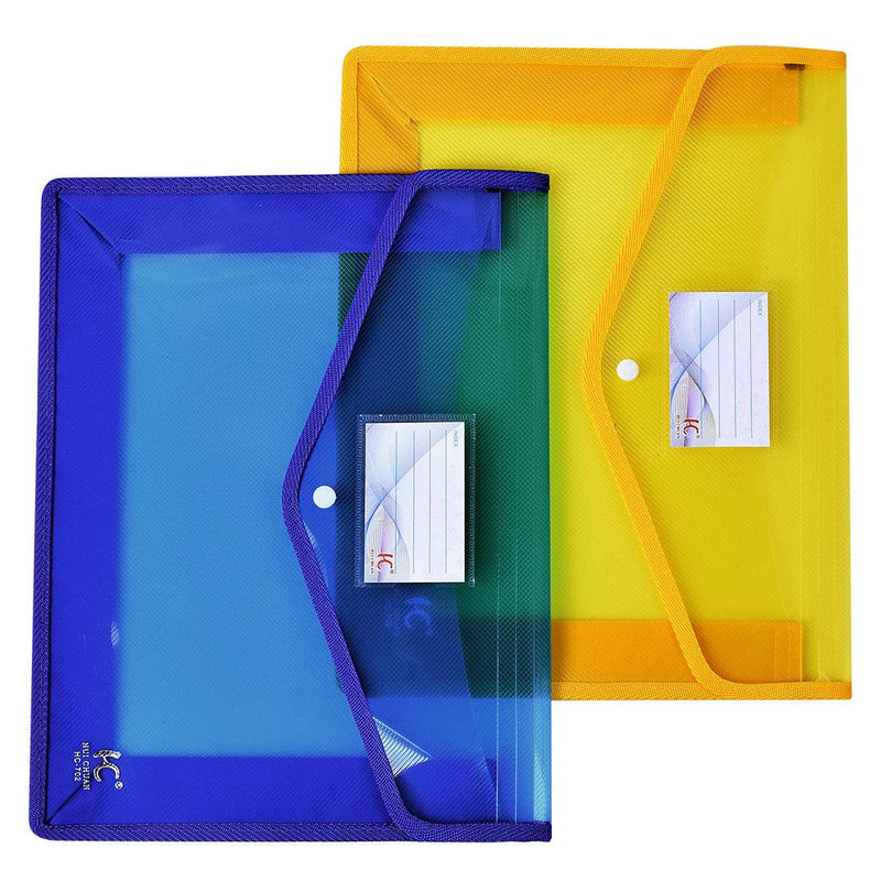 File Folders Expandable Poly Envelope File Wallet 3.1 inch Expansion 2 Pack (Blue, Yellow)