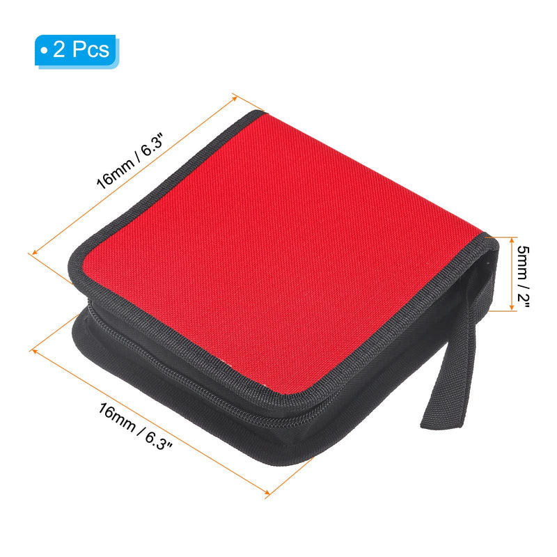 PATIKIL CD Case Holders, 2 Pcs Oxford Total 80 Capacity Waterproof Portable Disk Record Storage Dividers Wallet Organizer for Discs Collection Protection, Red