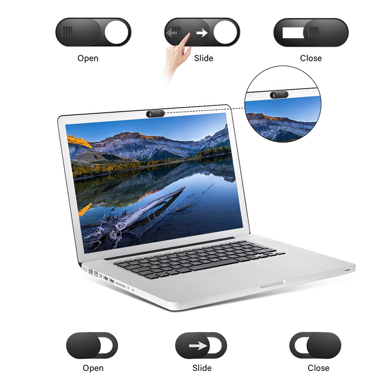 Laptop Camera Cover Slide, Phone Camera Cover Slide, 6 Pack Ultra Thin Webcam Cover Slide for Laptop, Desktop, PC, Tablet, Smartphone, Protect Your Privacy and Security(Black) Black (Small 3 Pcs+Large 3 Pcs)