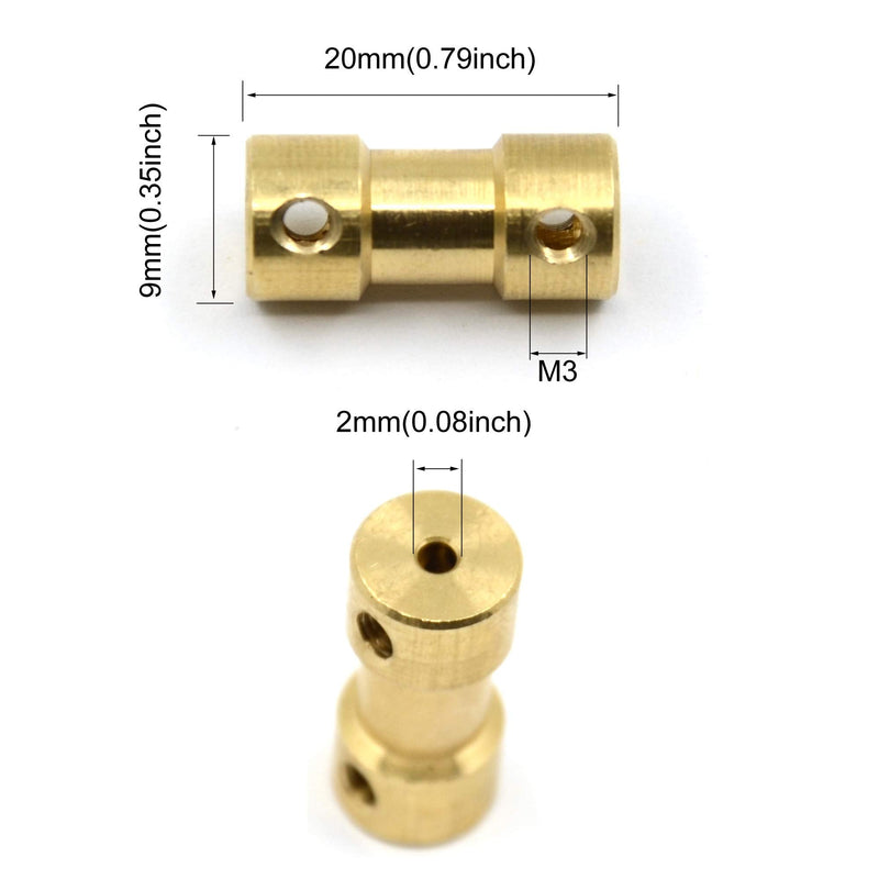 Befenybay 8 Pcs 2mm to 2mm Brass Connector Copper DIY Motor Flexible Shaft Coupling Joint Connector With Screws for Small Motor (2mm to 2mm)