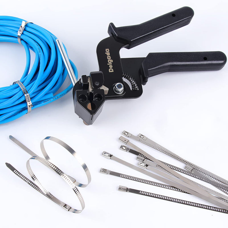 Delgada Cable Tie Gun for Metal Tie Wrap,Tensioning Installation Gun for Stainless Steel Self-Locking Zip Ties,Tie Fasten Plier—Tightening Cutting Width 12mm DG-600