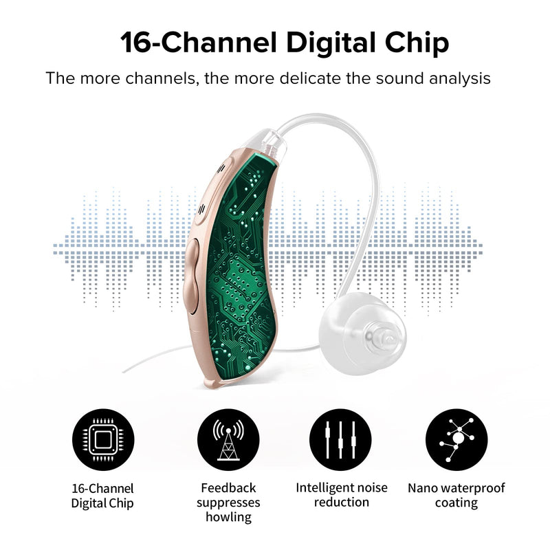 Hearing Aids, 16 Channel Digital Chip, High Fidelity Sound Quality, Noise Reduction, Feedback Cancellation, Ultra-Lightweight Hearing Amplifiers for Adults Hearing Loss (1 Pcs)