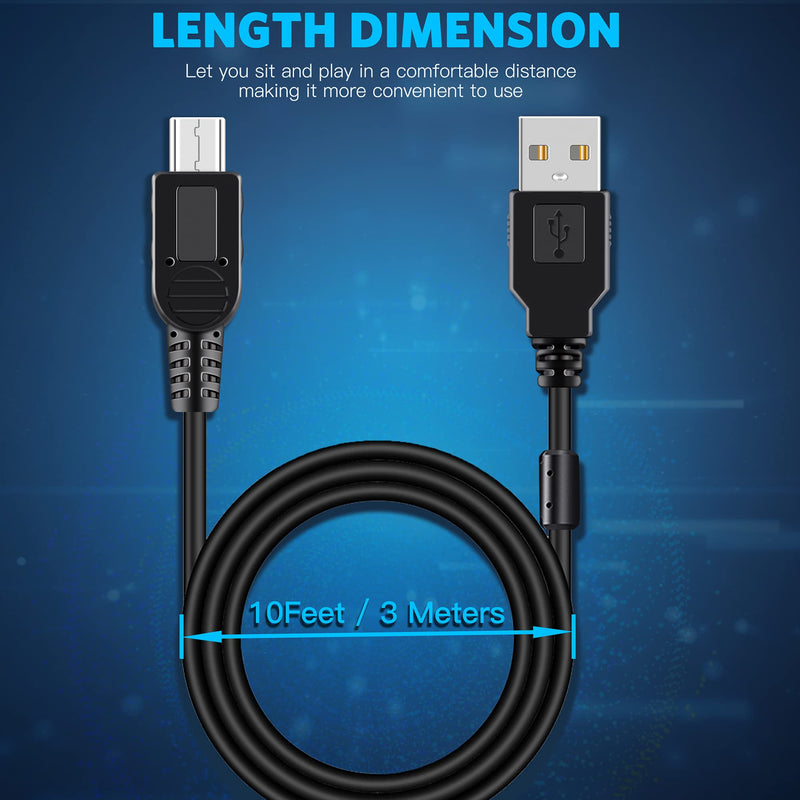 2Pack 10Ft Charger Cable for PS3 Controller, Magnetic Ring Mini USB Data Cord for Sony Playstation 3/ PS3 Slim/PS Move Controllers,GoPro, TI-84 Plus CE HD,Dash Cam,MP3 Player Digital Camerasetc