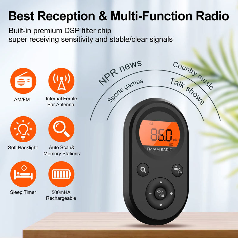 AM FM Pocket Radio,Personal Portable Mini Radio,Rechargeable Walkman Radio with Best Reception, Stereo Earphones, Small Digital Transistor Radios for Sport,Running,Walking,Jogging