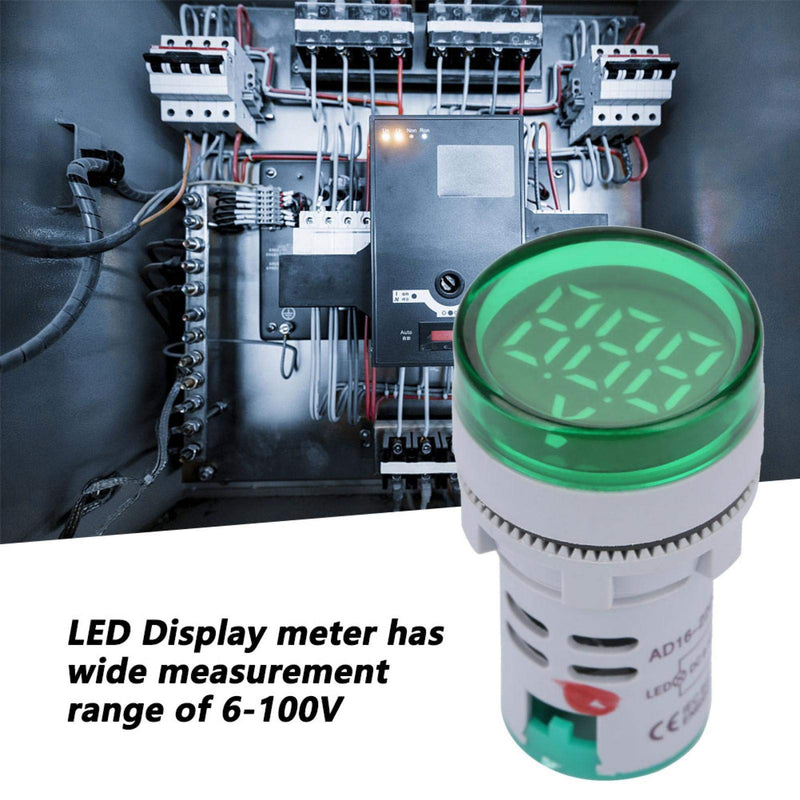 Digital Mini LED Display Voltmeter,6-100V High Accuracy LED Voltmeter Signal Light Digital Display DC Voltage Meter Indicator Round Lamp Tester (Green 2x1.2x1.2inch)