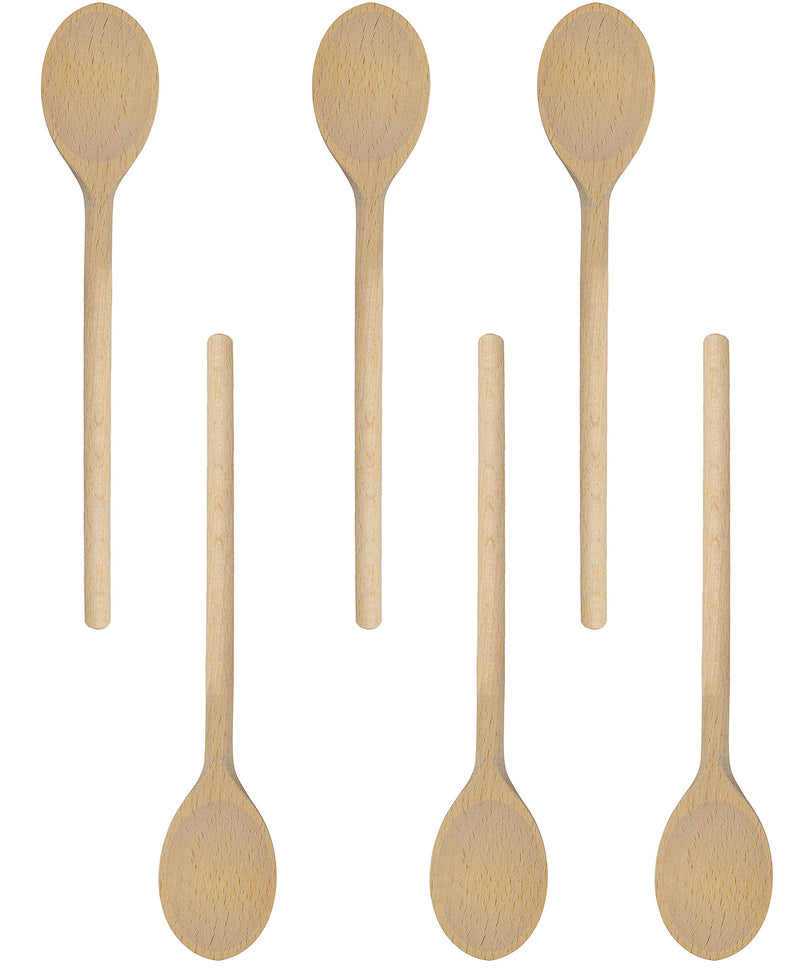 BICB Oval Wooden Spoons for Cooking, Pack of 6 (12-Inch Long) Solid Natural Beechwood Cookware for Stirring, Mixing, Tasting, Serving Food, Craft, Sturdy, Durable, Extra-Strength