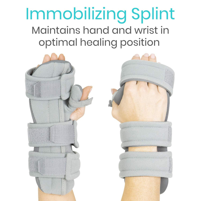 Vive Resting Hand Splint (Right) - Night Immobilizer Wrist Finger Brace - Thumb Stabilizer Wrap - For Arthritis, Tendonitis, Carpal Tunnel Pain - Functional Support For Sprains Fractures (Small) Gray Right (Small)