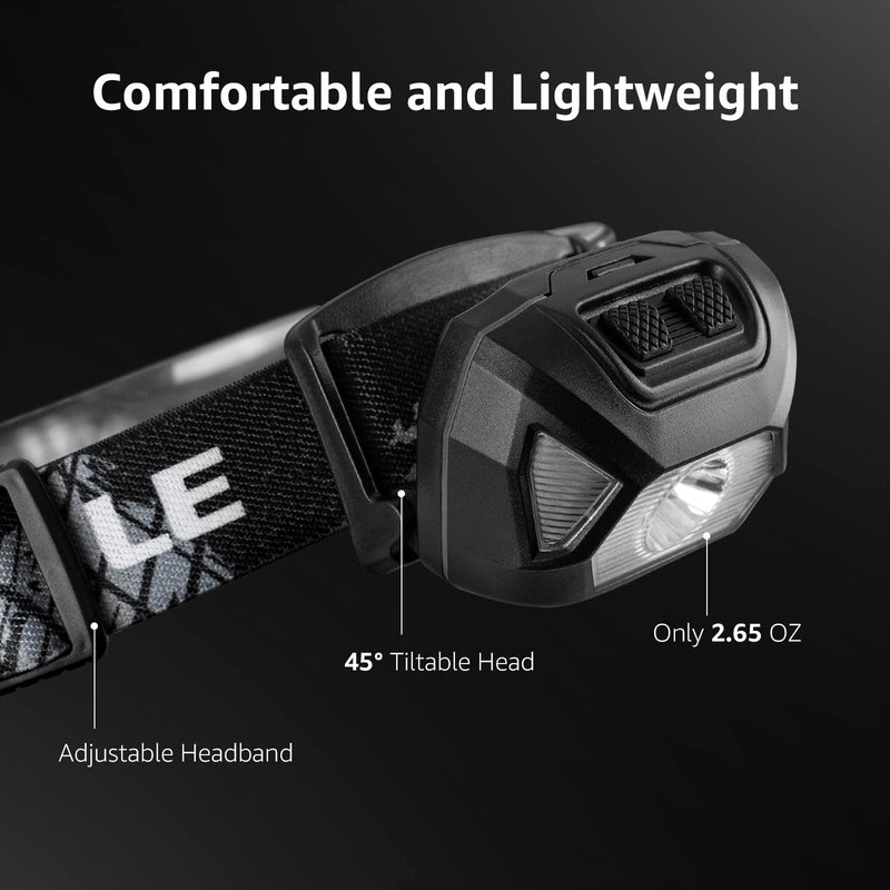 LE LED Headlamp Rechargeable, 6 Modes, Super Bright, Lightweight and Comfortable, IPX4 Rate, Rechargeable Headlamp for Adults and Kids, USB Cable Included, 2 Pack