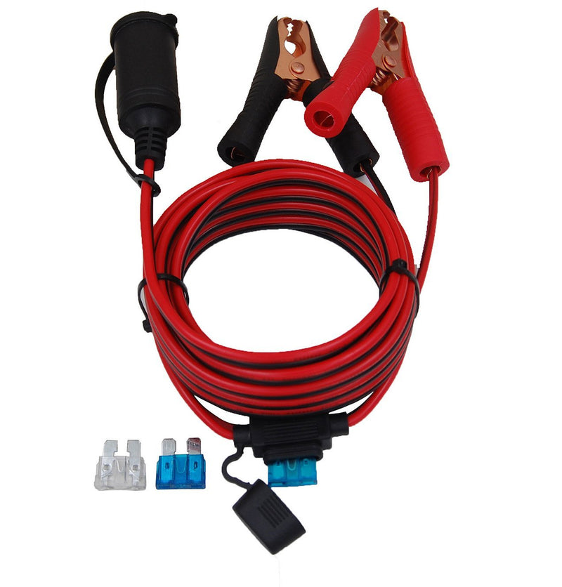 CUZEC 13.1FT/4m 16 AWG Extension Cord Plug Socket with Battery Clamp 12V/ 24V Battery Clip-On and Cigarette Lighter Adapter (13.1FT Long) 13.1FT LONG