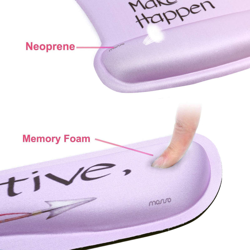 MOSISO Mouse Pad&Keyboard Wrist Rest Support Set, Ergonomic Mousepad Non-Slip Rubber Base Home/Office Pain Relief&Easy Typing Cushion with Neoprene Cloth&Raised Memory Foam, Pink Base Inspiring Words