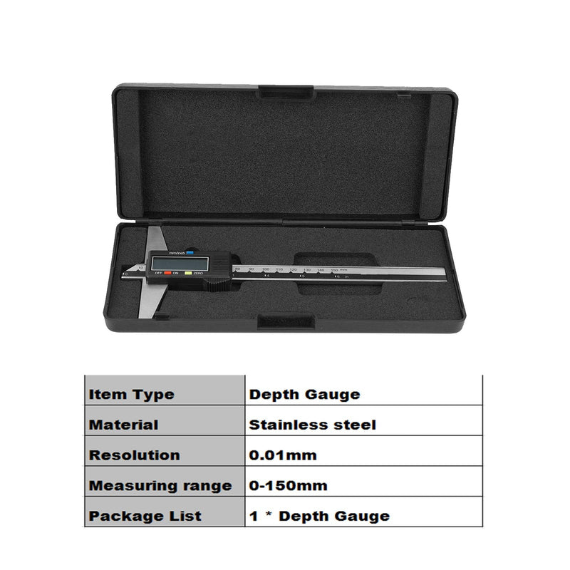 0-150 mm digital depth gauge, 0.01 mm high-precision stainless steel digital depth caliper with mm/inch measuring system
