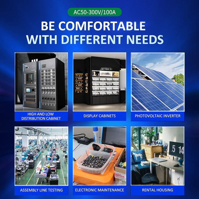 AC 50-300V 100A Multi Function Voltage Amperage Power Meter, Din Rail LCD Digital Backlight Energy Monitor, Built-in Current Transformer Ammeter Voltmeter, Single Phase Tester AC 100A Din Rail Meter