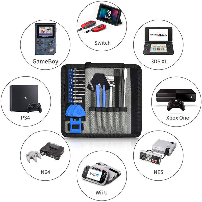 EasyTime Repair Tool Kit Compatible for PS4, Nintendo, Xbox one, 24 in 1 Triwing Screwdriver kit, T6 T8 T9 T10 Torx Gamebit Compatible for Switch Lite, Joycon, NES, SNES, GBA, 3ds, Gamecube, N64 24in1-Blue