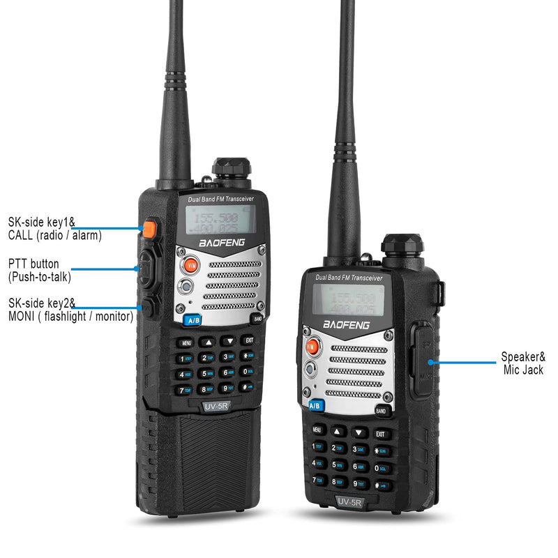 BaoFeng UV-5R 8W Ham Radio Walkie Talkie Dual Band 2-Way Radio with an Extra 3800mAh Battery Handheld Walkie Talkies with Baofeng Hand Mic and Programming Cable 1 Pack