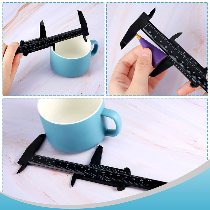 6 Inch/ 150 mm Mini Plastic Caliper Double Scale Measuring Tool Rectangular Vernier Caliper Fast Read Sliding Gauge Ruler for Eyebrow Stencil Makeup Student School Office Home, Black, 5 Pieces